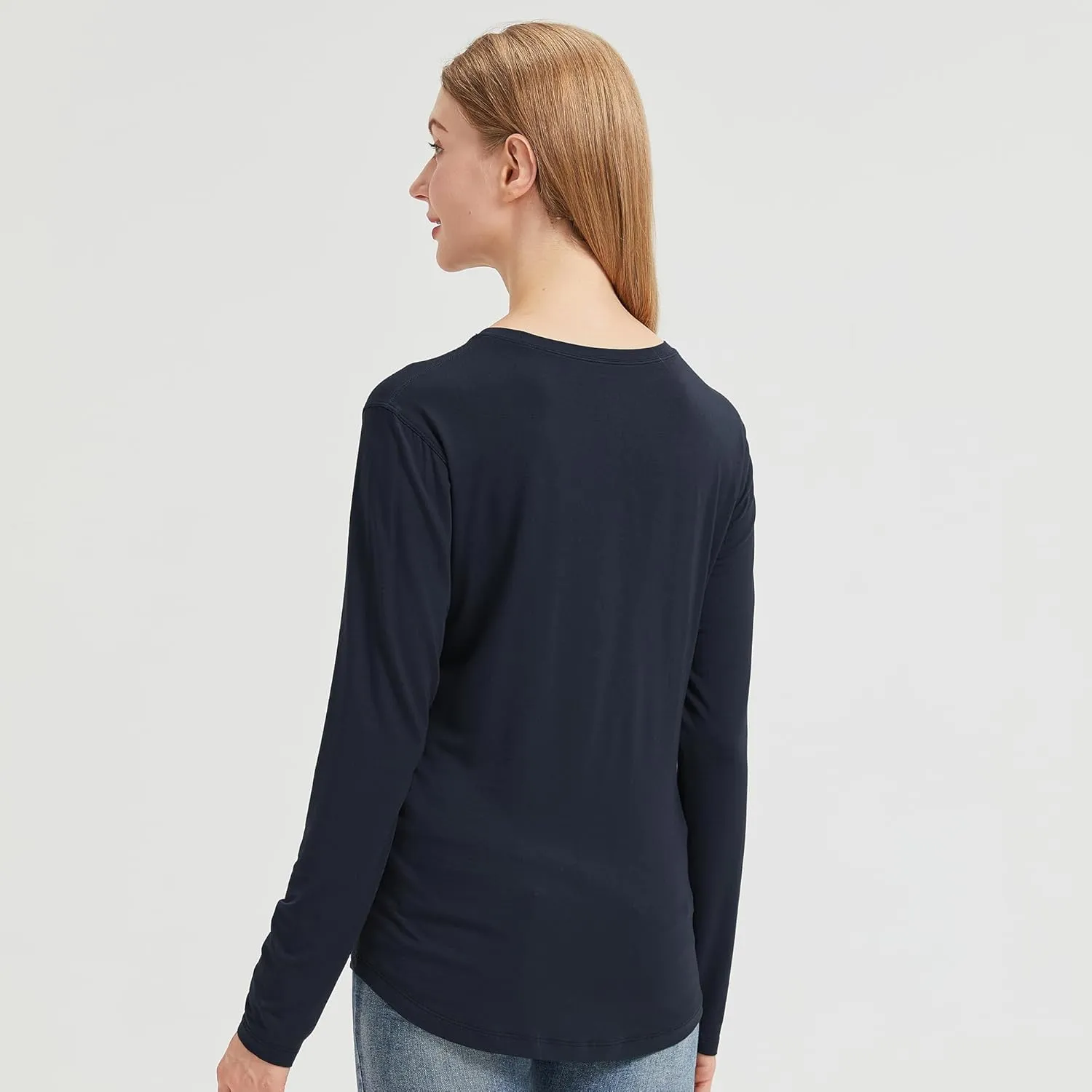 netdraw Women's Lightweight Bamboo Viscose T-Shirt Buttery Soft Curved Hem Long Sleeve Sleep Lounge Pajama Tops
