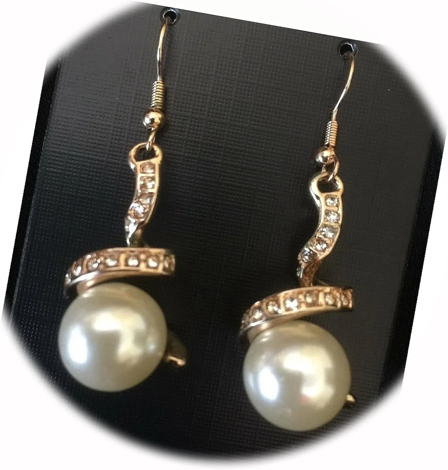 New Gold Plated Spiral Pearl and Crystal Hook Dangle Drop Earrings Elegant Cute Unique Stunning Pretty jewerly Perfect for Any Occasion CRR00988INE