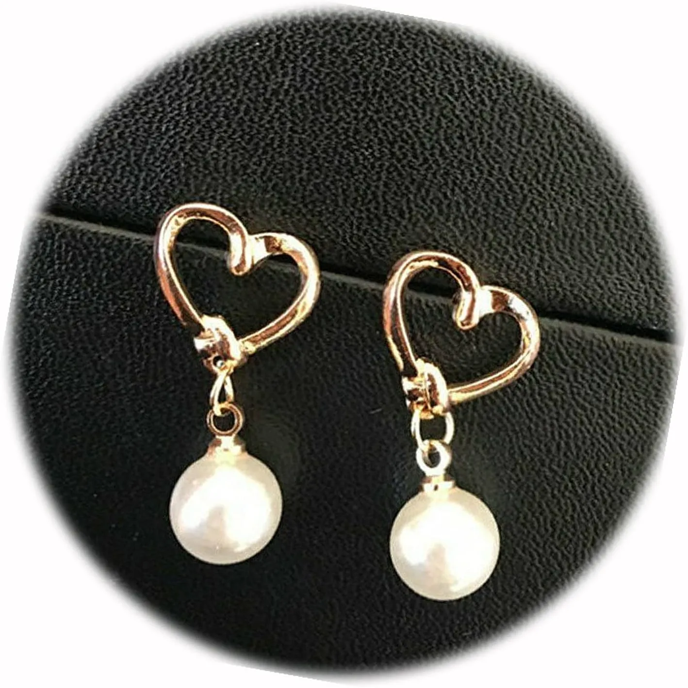 New Yellow Gold Plated Heart Stud White Pearl Dangle Drop Earrings Elegant Cute Unique Stunning Pretty jewerly Perfect for Any Occasion CRR00149INE