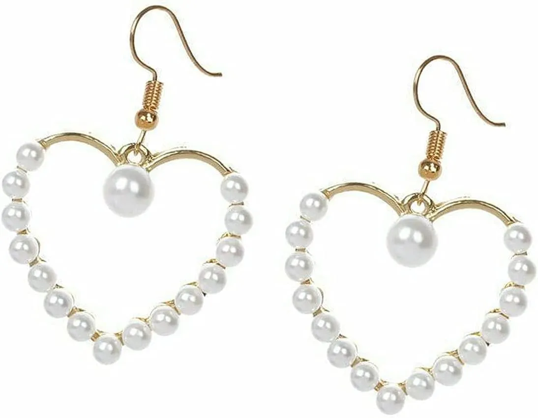 New Yellow Gold Plated Hollow Heart-Shaped Pearl Hook Dangle Drop Earrings Elegant Cute Unique Stunning Pretty jewerly Perfect for Any Occasion CRR01914INE