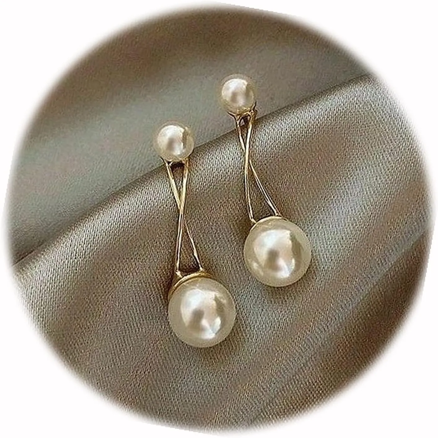 New Yellow Gold Plated Jewelry Double X Pearl Stud Dangle Drop Earrings Elegant Cute Unique Stunning Pretty jewerly Perfect for Any Occasion CRR01160INE