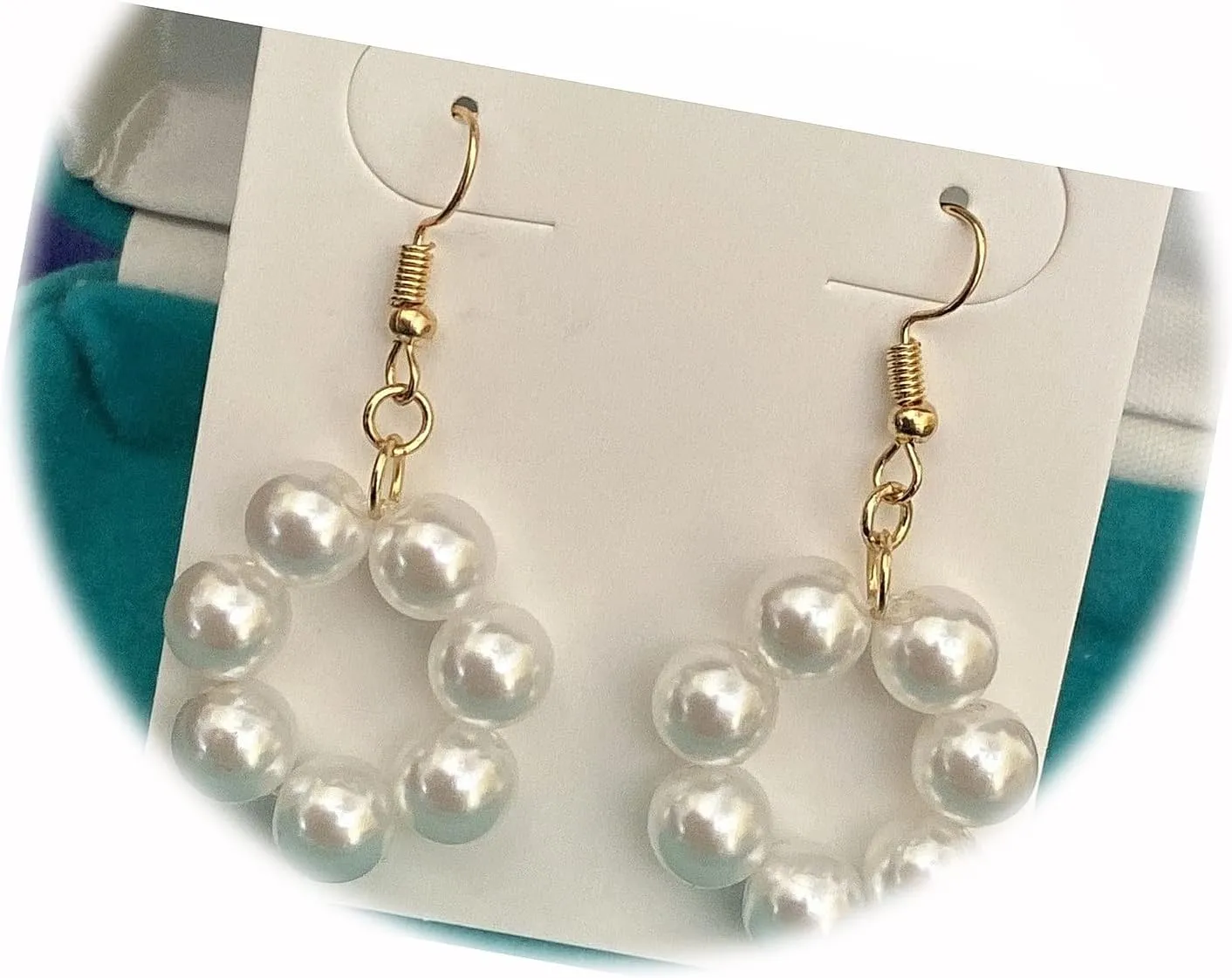 New Yellow Gold Plated White Pearl Round Circle Ring Hoop Hook Dangle Drop Earrings Elegant Cute Unique Stunning Pretty jewerly Perfect for Any Occasion CRR01130INE
