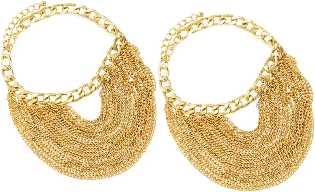 NOLITOY 2Pcs Gold Punk Tassel Ankle Chains Layered Anklet for Women Decorative Gold Foot Jewelry for Beach Parties and Daily Wear Eye Catching Geometric Design