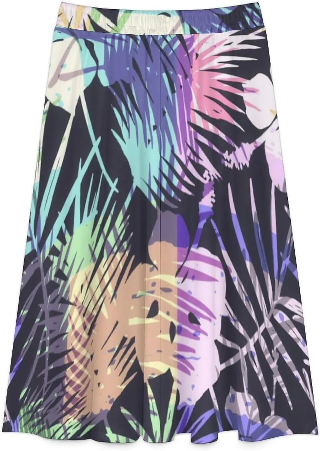 Novelty Hawaii Beach Print Midi Skirts High Elastic Waist Ruffling Boho Party Skirts