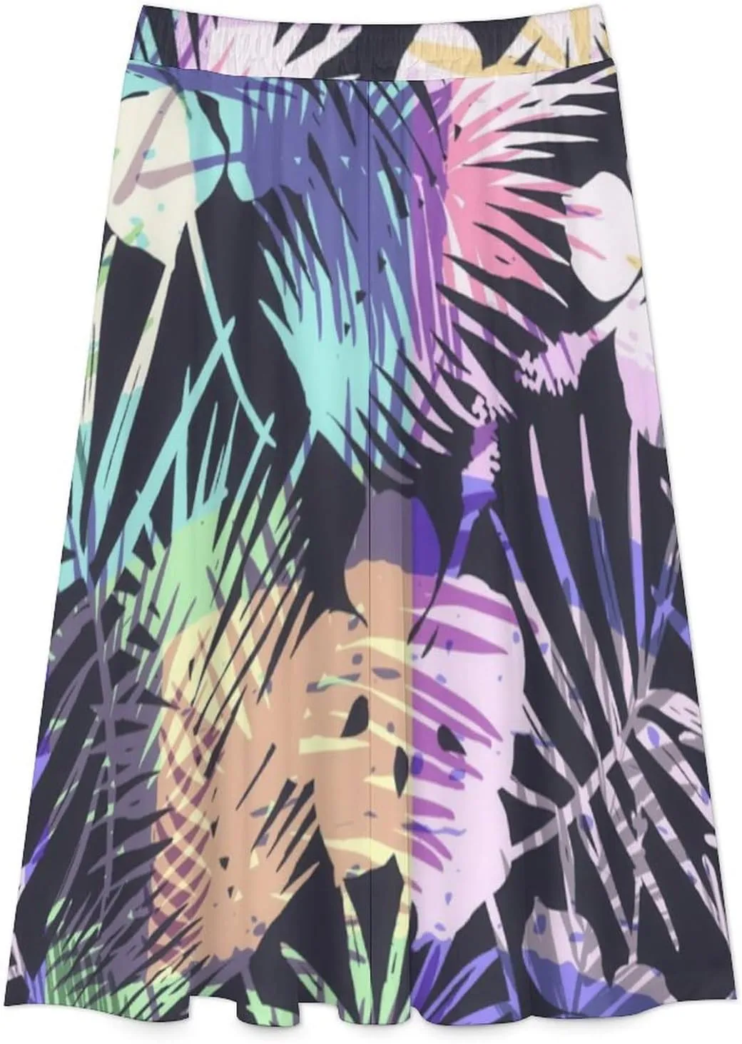Novelty Hawaii Beach Print Midi Skirts High Elastic Waist Ruffling Boho Party Skirts