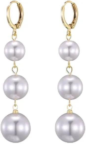 ONLYJUMP Pearl Dangle Drop Earrings for Women Long Pearl Earrings 14K Gold Plated Pearl Dangle Earrings Pearl Tassel Earring White Pearl Drop Dangle Earring Elegant Gold Pearl Jewelry