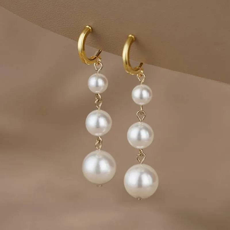 ONLYJUMP Pearl Dangle Drop Earrings for Women Long Pearl Earrings 14K Gold Plated Pearl Dangle Earrings Pearl Tassel Earring White Pearl Drop Dangle Earring Elegant Gold Pearl Jewelry