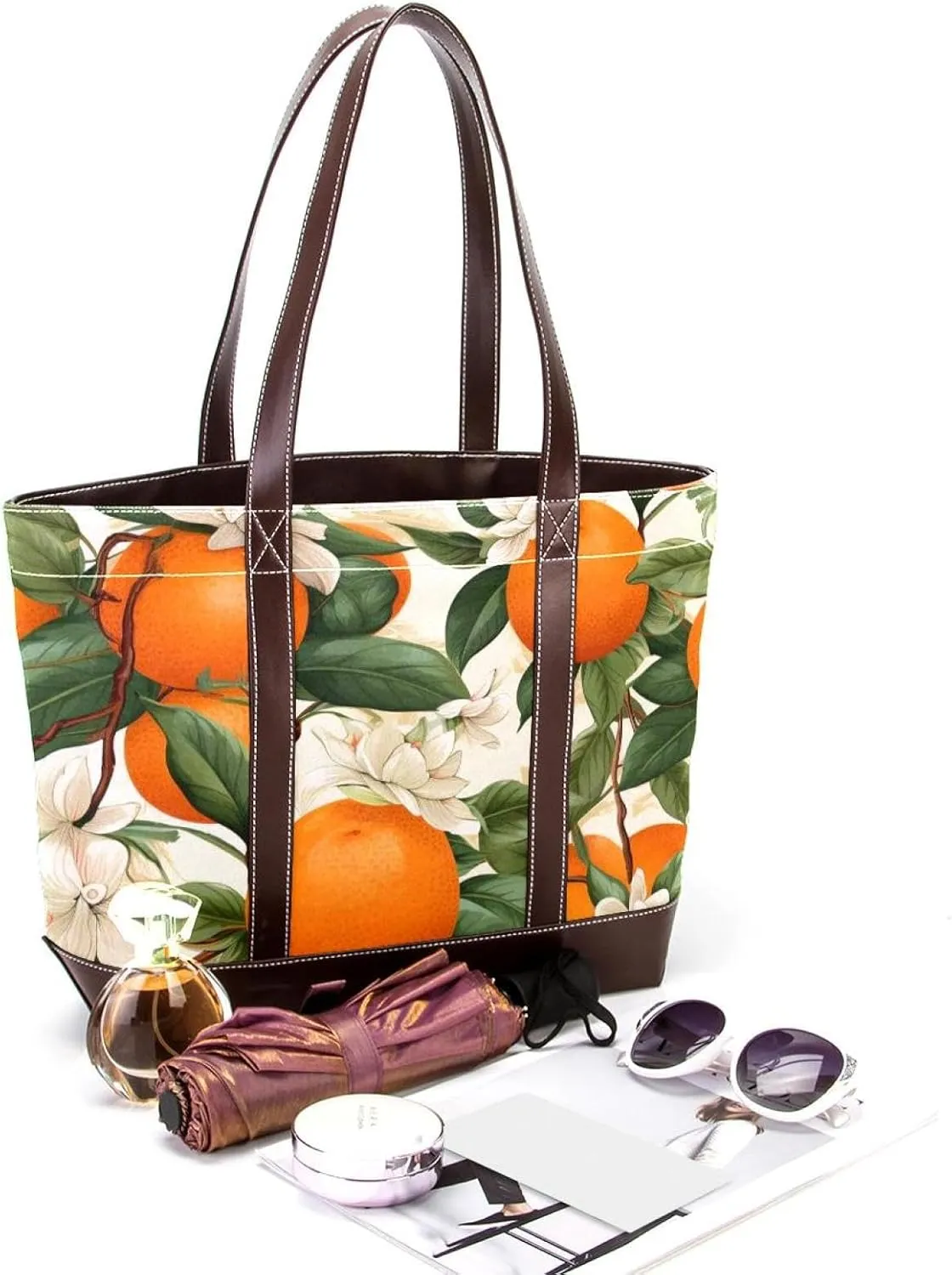Oranges and Flowers-1827 Shoulder Purses for Women Large Soft Washed Leather Purses and Durable Handbags