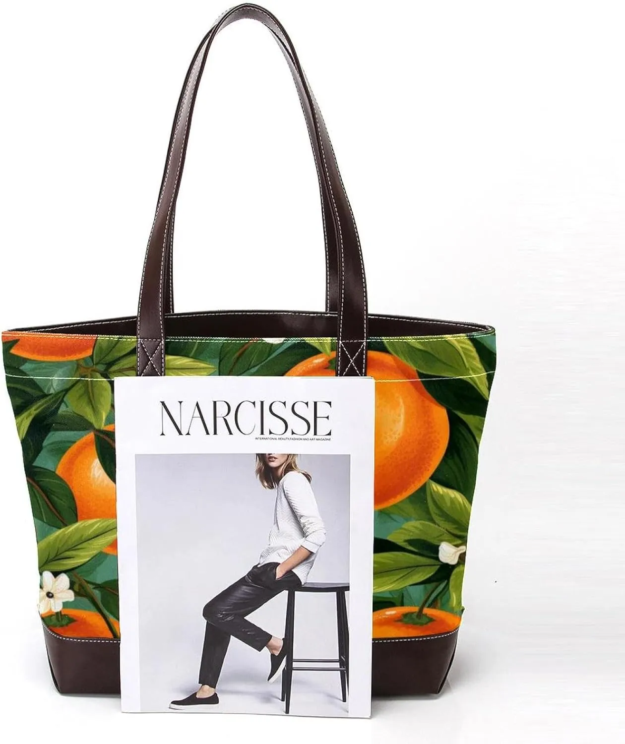 Oranges and Flowers-1827 Shoulder Purses for Women Large Soft Washed Leather Purses and Durable Handbags