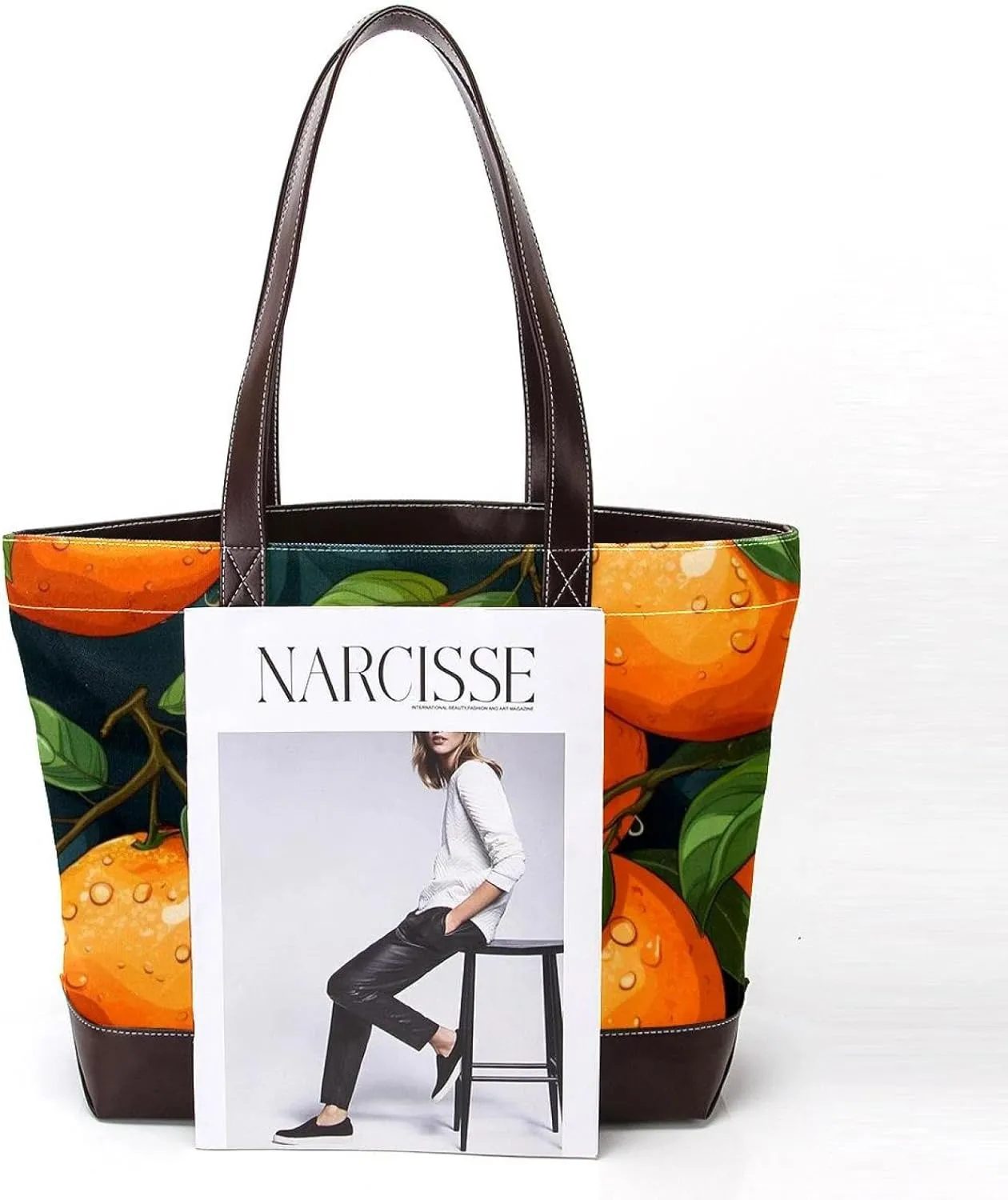 Oranges and Flowers-1827 Shoulder Purses for Women Large Soft Washed Leather Purses and Durable Handbags