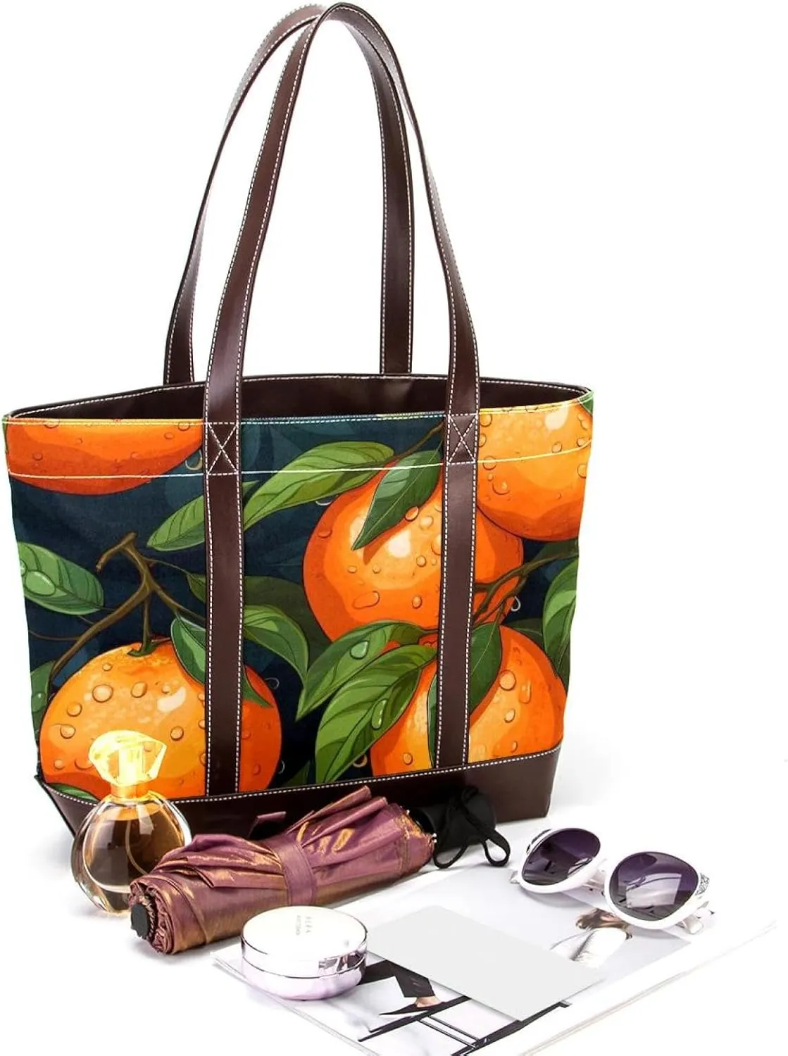 Oranges and Flowers-1827 Shoulder Purses for Women Large Soft Washed Leather Purses and Durable Handbags