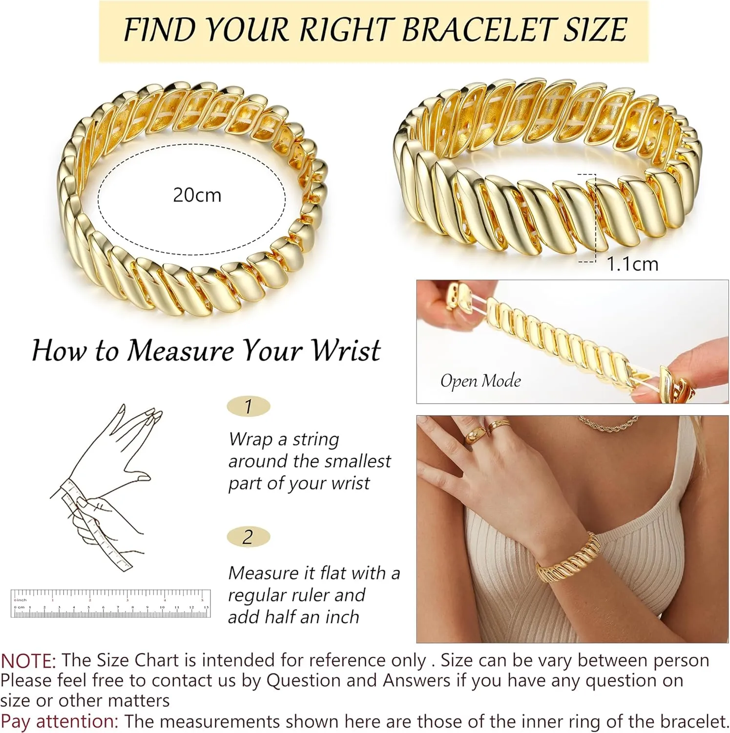ORAZIO Gold Bangles for Women - 14K Gold Plated Cuff Bangle Bracelets Wide Chunky Gold Bracelet Waterdrop Open Wrist Cuff Bracelet Stretchable Thick Gold Bangles Irregular Twisted Womens Bangles Bracelets