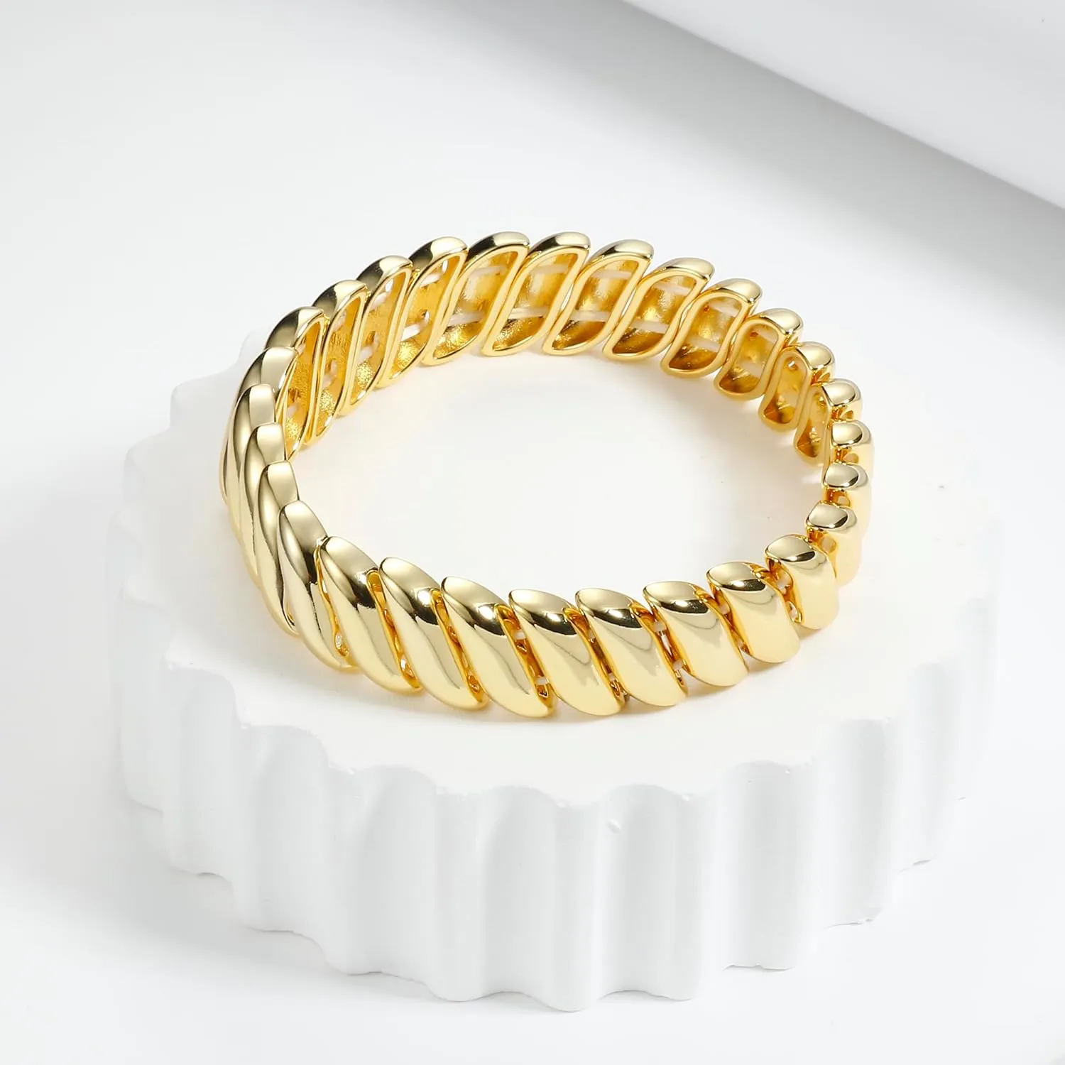 ORAZIO Gold Bangles for Women - 14K Gold Plated Cuff Bangle Bracelets Wide Chunky Gold Bracelet Waterdrop Open Wrist Cuff Bracelet Stretchable Thick Gold Bangles Irregular Twisted Womens Bangles Bracelets