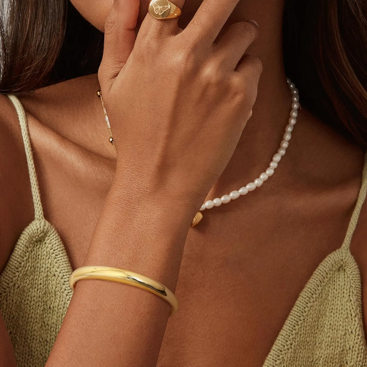 ORAZIO Gold Bangles for Women - 14K Gold Plated Cuff Bangle Bracelets Wide Chunky Gold Bracelet Waterdrop Open Wrist Cuff Bracelet Stretchable Thick Gold Bangles Irregular Twisted Womens Bangles Bracelets
