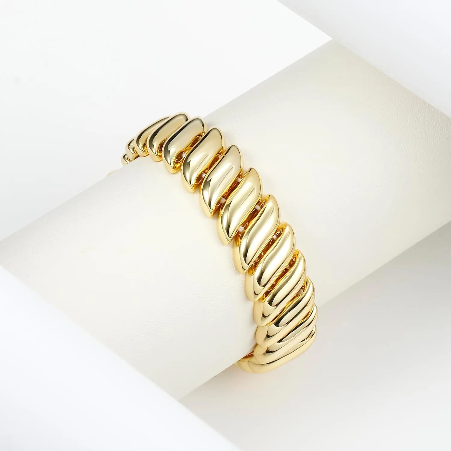 ORAZIO Gold Bangles for Women - 14K Gold Plated Cuff Bangle Bracelets Wide Chunky Gold Bracelet Waterdrop Open Wrist Cuff Bracelet Stretchable Thick Gold Bangles Irregular Twisted Womens Bangles Bracelets