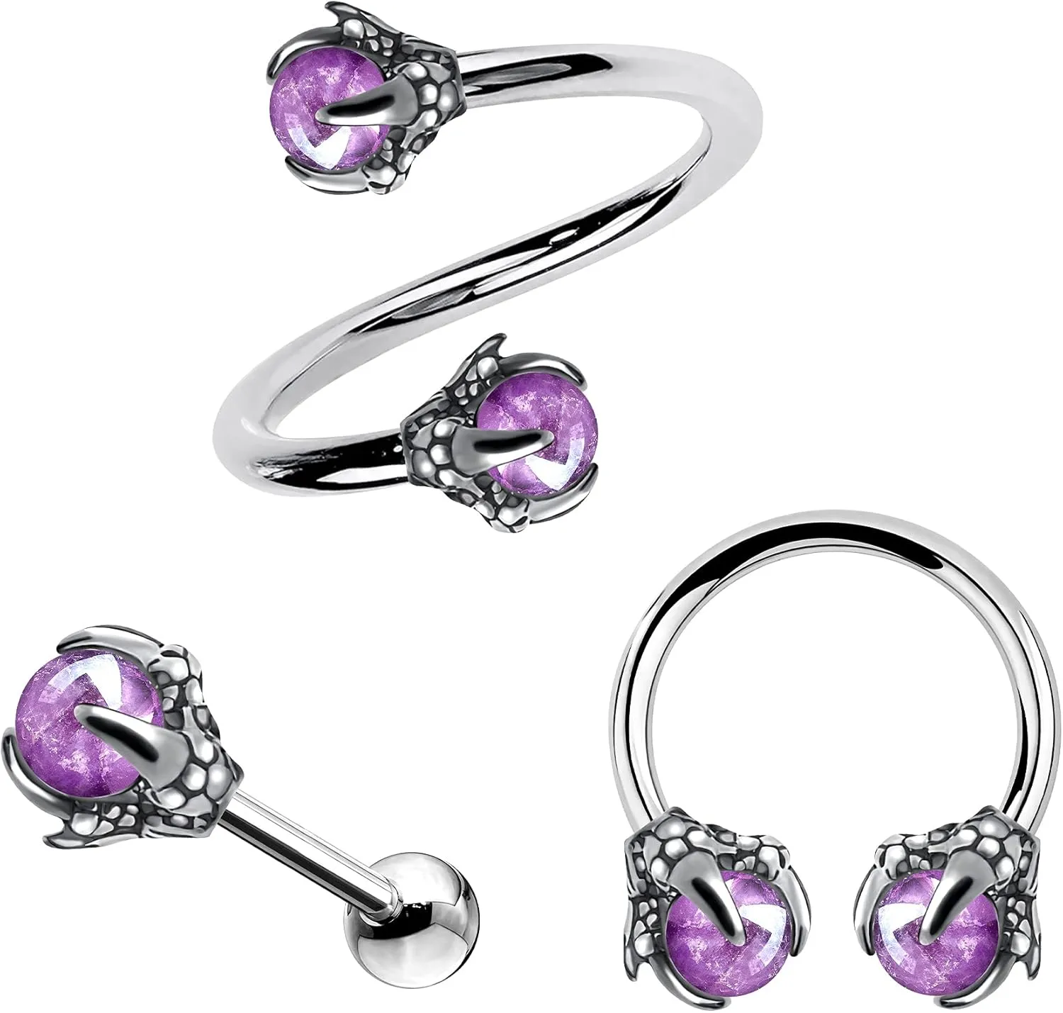 OUFER 3PCS Cartilage Earrings, 316L Surgical Steel Mixed Earrings with Dragon Claw Twist Helix Earring Ear Body Piercing Jewelry Tragus Earring