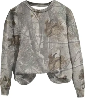 Oversized Camo Sweatshirt For Women Graphic Crewneck Pullover Leaf Print Long Sleeve Tops Fall Clothes 2024