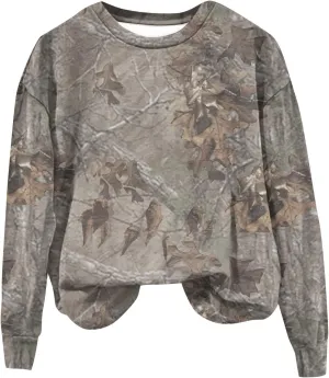Oversized Camo Sweatshirt For Women Graphic Crewneck Pullover Leaf Print Long Sleeve Tops Fall Clothes 2024