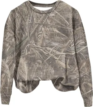 Oversized Camo Sweatshirt For Women Graphic Crewneck Pullover Leaf Print Long Sleeve Tops Fall Clothes 2024
