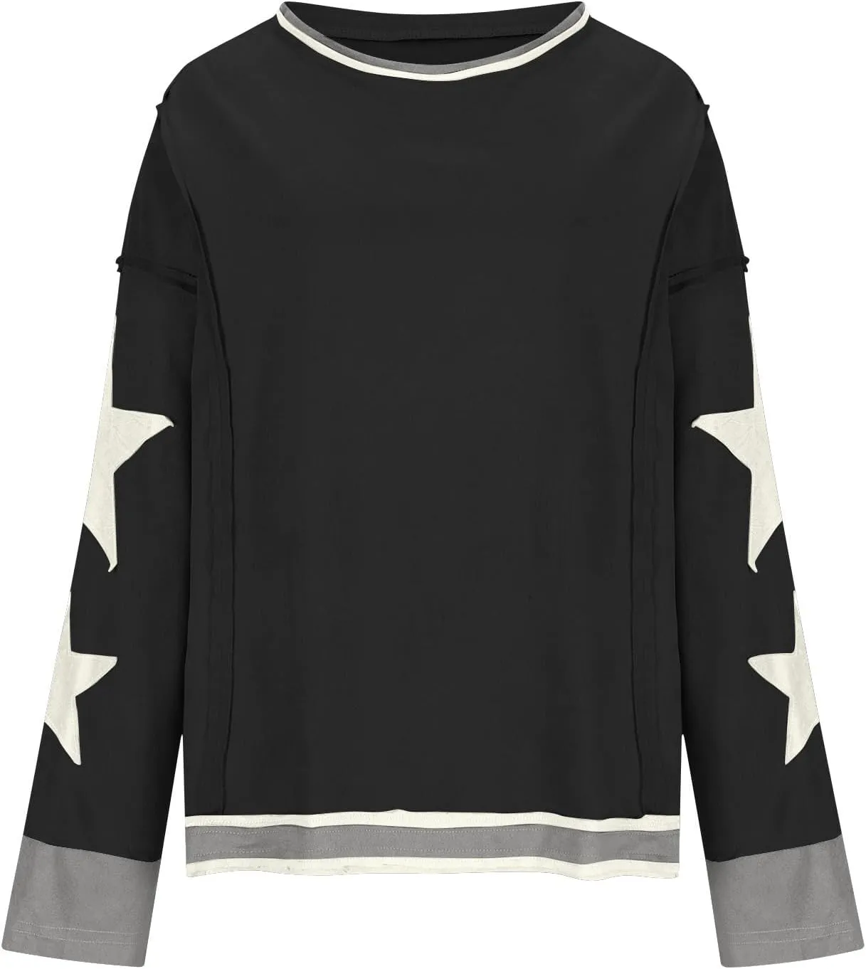Oversized Graphic Sweatshirt for Women Y2k Long Sleeve Drop Shoulder Star Sweatshirts Trendy 2024 Fall Fashion