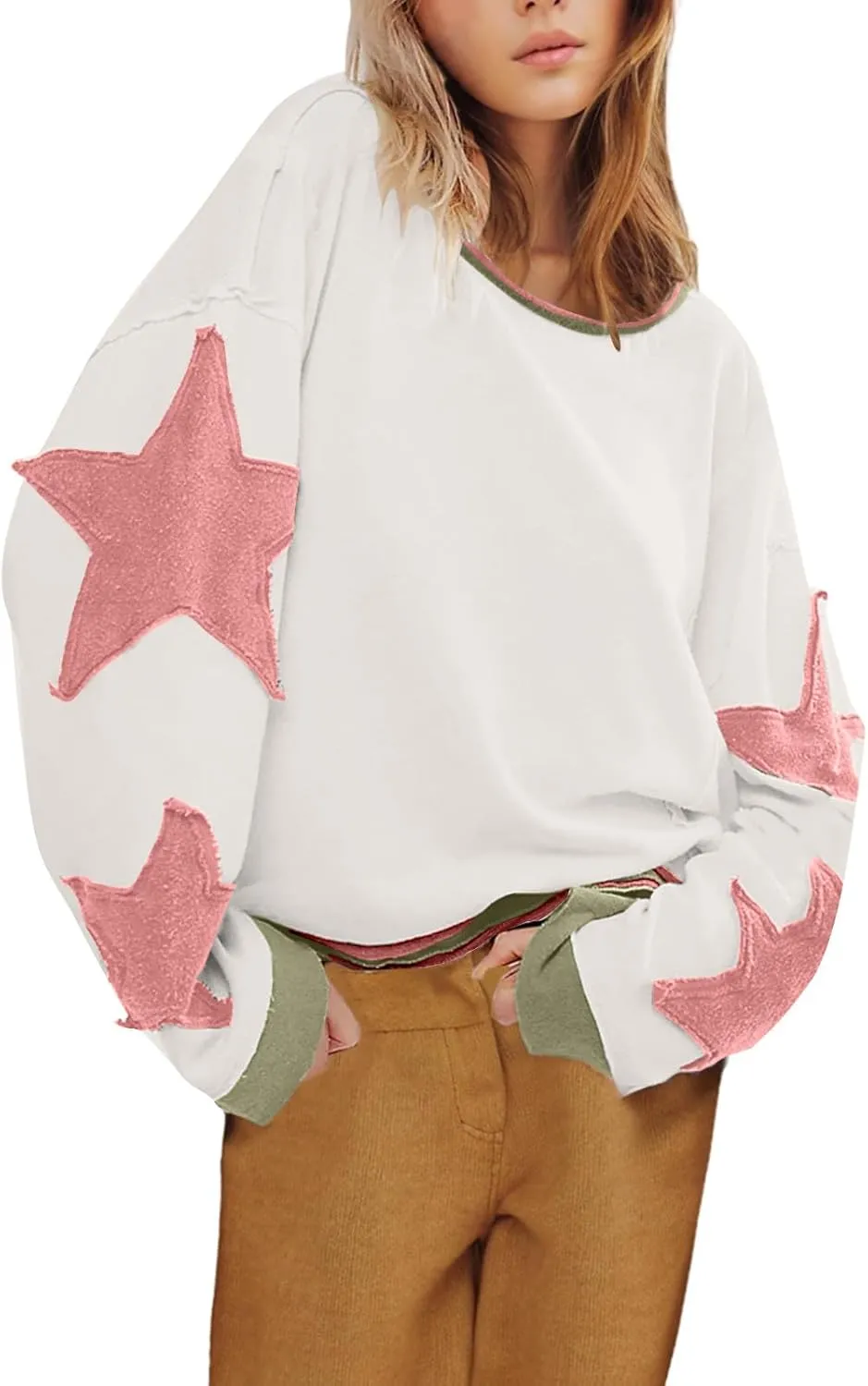 Oversized Graphic Sweatshirt for Women Y2k Long Sleeve Drop Shoulder Star Sweatshirts Trendy 2024 Fall Fashion