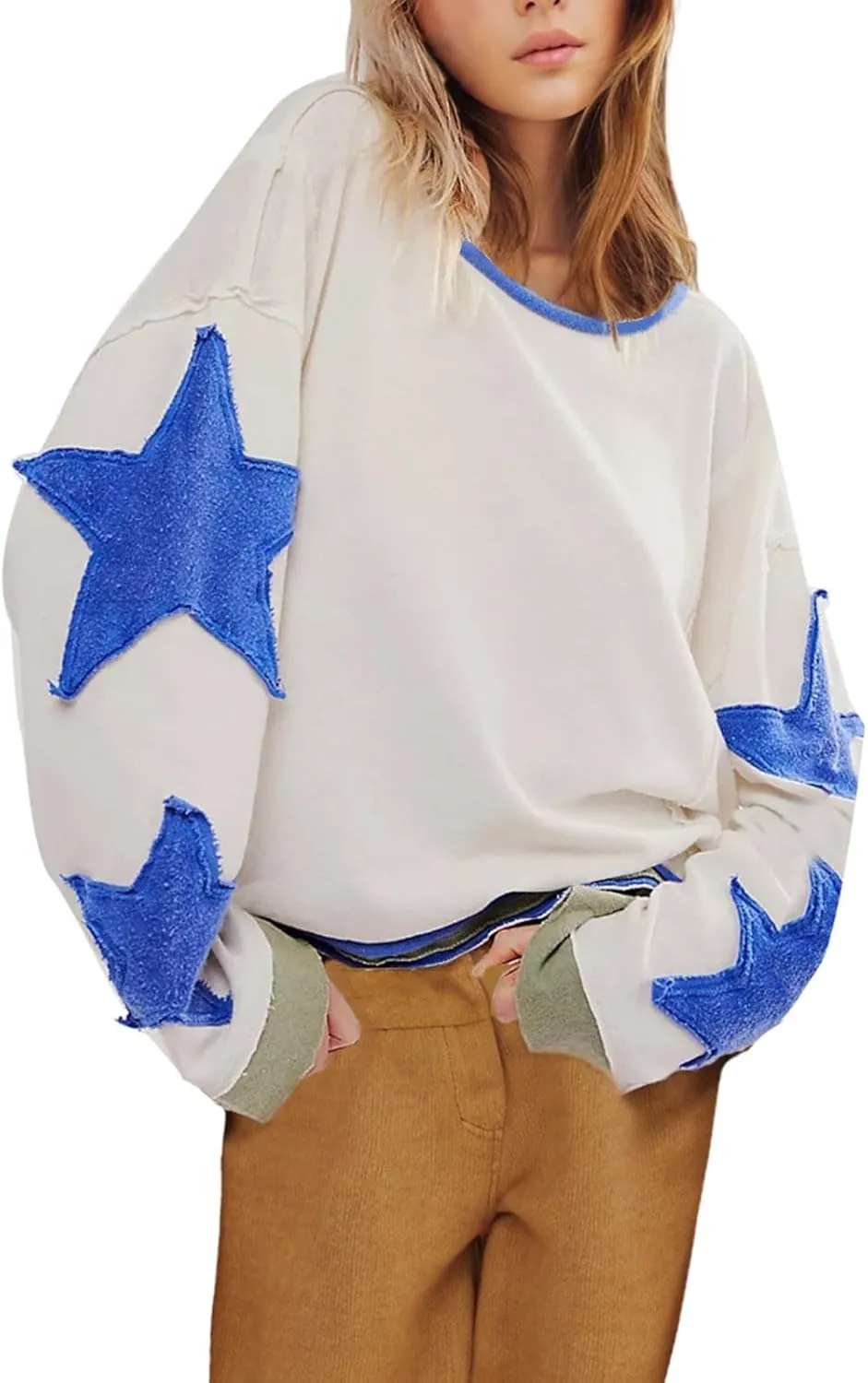 Oversized Graphic Sweatshirt for Women Y2k Long Sleeve Drop Shoulder Star Sweatshirts Trendy 2024 Fall Fashion