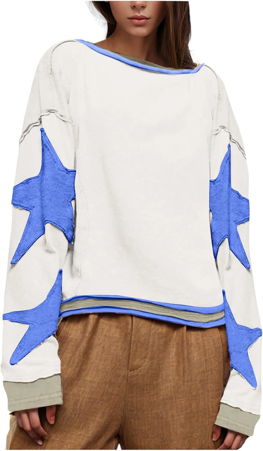 Oversized Graphic Sweatshirt for Women Y2k Long Sleeve Drop Shoulder Star Sweatshirts Trendy 2024 Fall Fashion