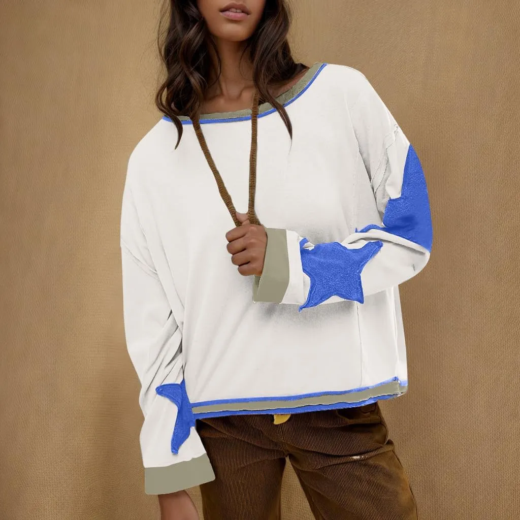 Oversized Graphic Sweatshirt for Women Y2k Long Sleeve Drop Shoulder Star Sweatshirts Trendy 2024 Fall Fashion