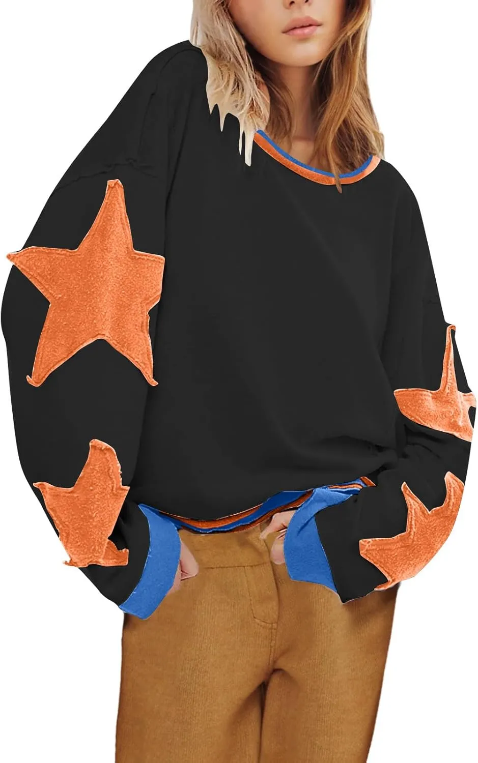Oversized Graphic Sweatshirt for Women Y2k Long Sleeve Drop Shoulder Star Sweatshirts Trendy 2024 Fall Fashion