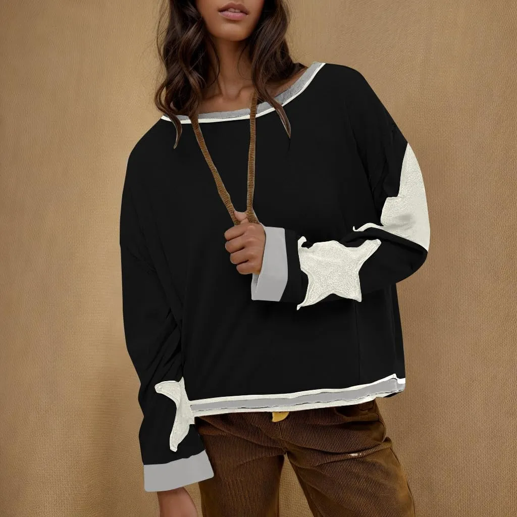 Oversized Graphic Sweatshirt for Women Y2k Long Sleeve Drop Shoulder Star Sweatshirts Trendy 2024 Fall Fashion
