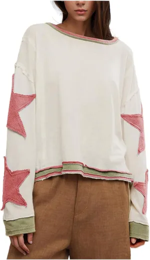 Oversized Graphic Sweatshirt for Women Y2k Long Sleeve Drop Shoulder Star Sweatshirts Trendy 2024 Fall Fashion
