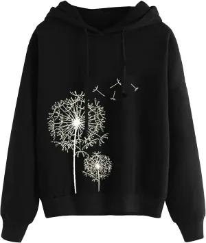 Oversized Hoodie for Women Cute Dandelion Print Fashion Loose Sweatshirts Casual Long Sleeve Lightweight Pullover