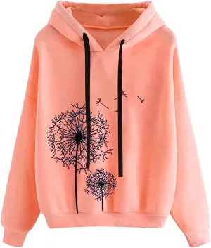 Oversized Hoodie for Women Cute Dandelion Print Fashion Loose Sweatshirts Casual Long Sleeve Lightweight Pullover