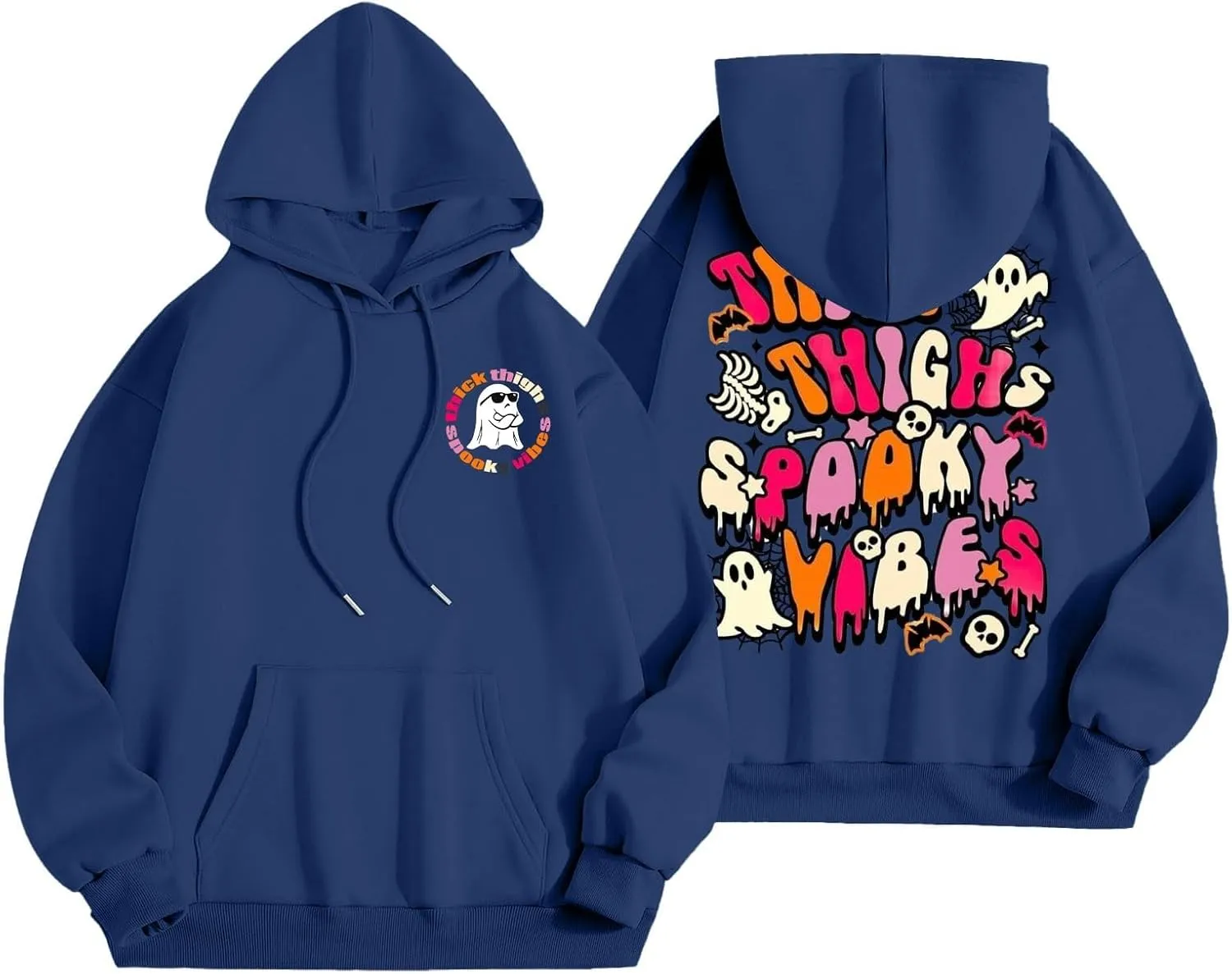 Oversized Hoodie for Women Thick Thighs and Spooky Vibes Casual Long Sleeve Drawstring Y2K Hooded Pullover Tops Travel Hoodie