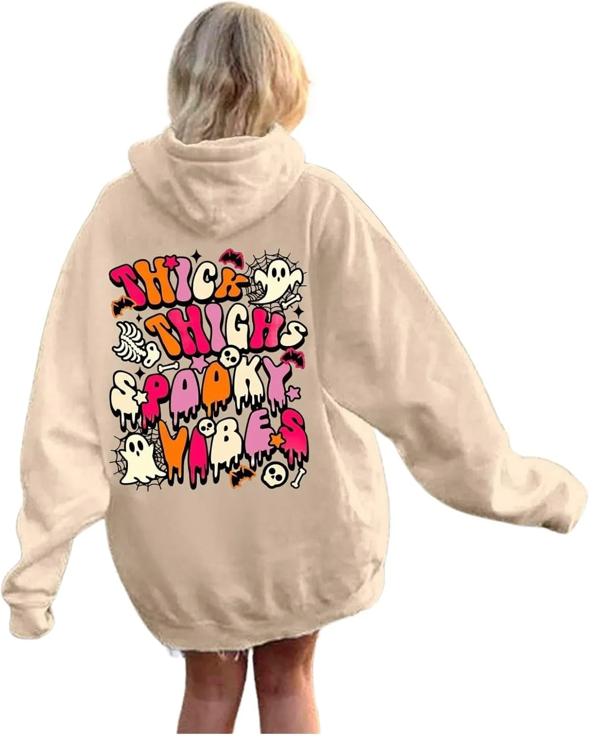 Oversized Hoodie for Women Thick Thighs and Spooky Vibes Casual Long Sleeve Drawstring Y2K Hooded Pullover Tops Travel Hoodie