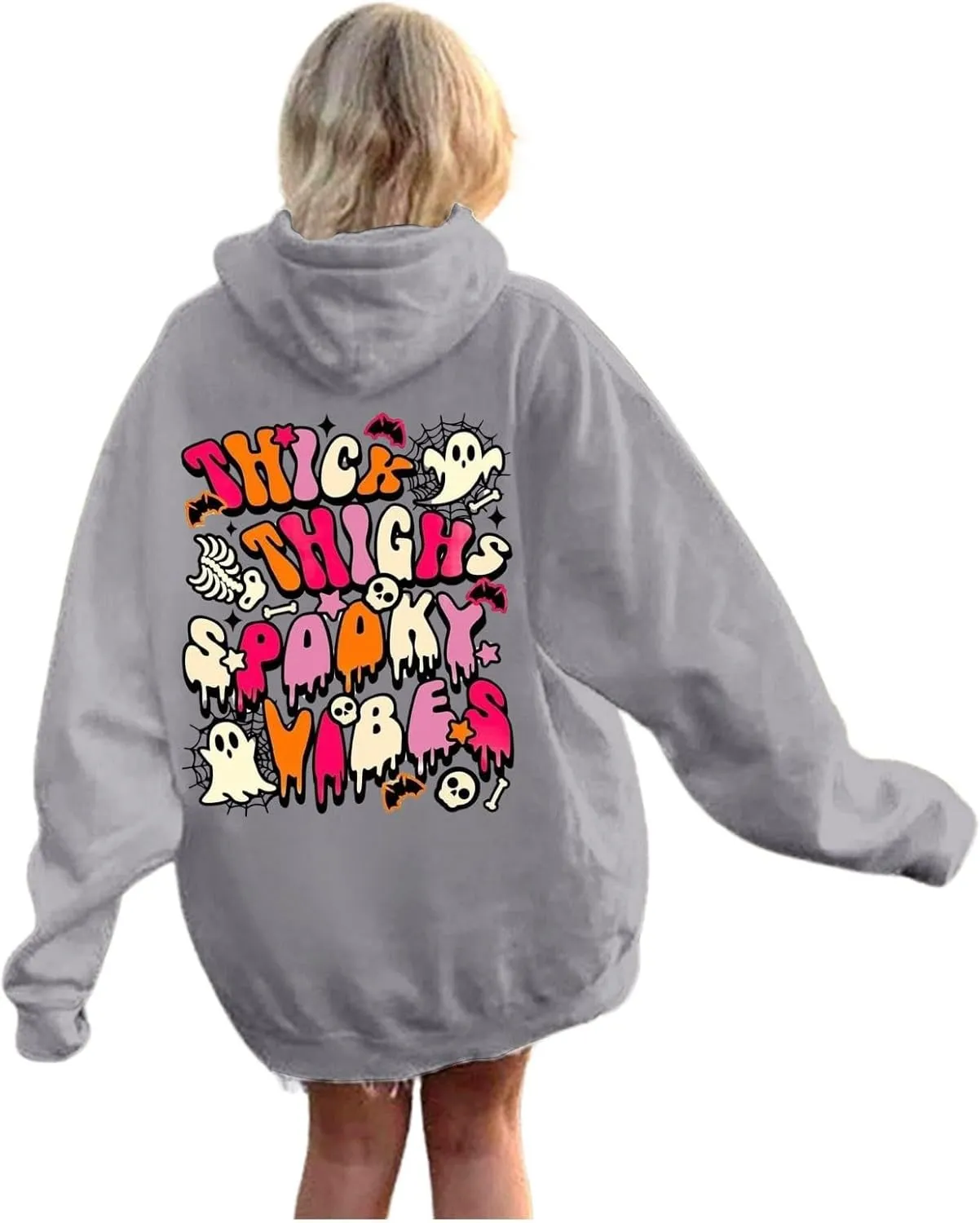 Oversized Hoodie for Women Thick Thighs and Spooky Vibes Casual Long Sleeve Drawstring Y2K Hooded Pullover Tops Travel Hoodie