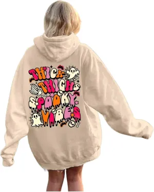 Oversized Hoodie for Women Thick Thighs and Spooky Vibes Casual Long Sleeve Drawstring Y2K Hooded Pullover Tops Travel Hoodie