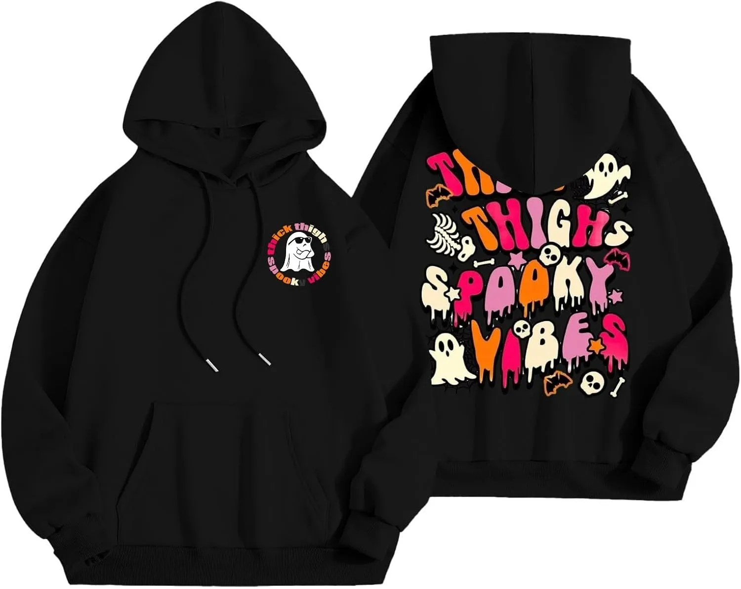 Oversized Hoodie for Women Thick Thighs and Spooky Vibes Casual Long Sleeve Drawstring Y2K Hooded Pullover Tops Travel Hoodie
