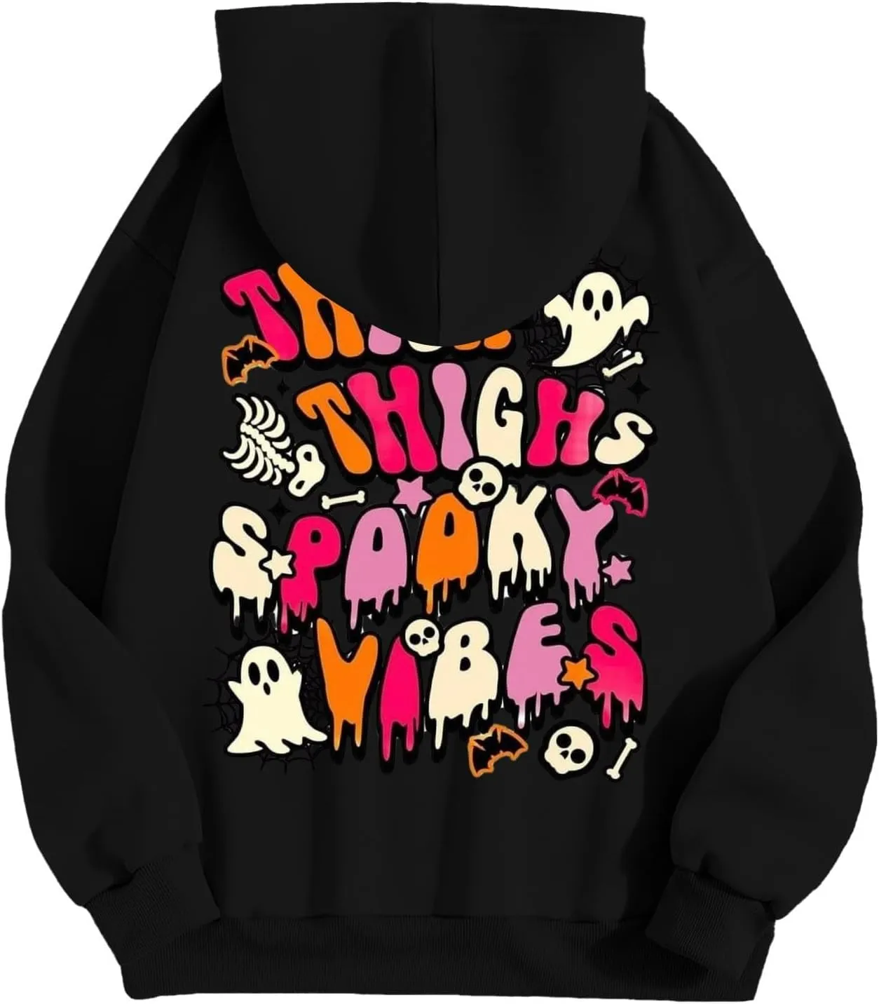 Oversized Hoodie for Women Thick Thighs and Spooky Vibes Casual Long Sleeve Drawstring Y2K Hooded Pullover Tops Travel Hoodie