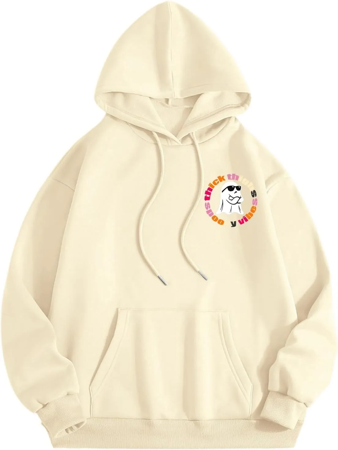 Oversized Hoodie for Women Thick Thighs and Spooky Vibes Casual Long Sleeve Drawstring Y2K Hooded Pullover Tops Travel Hoodie