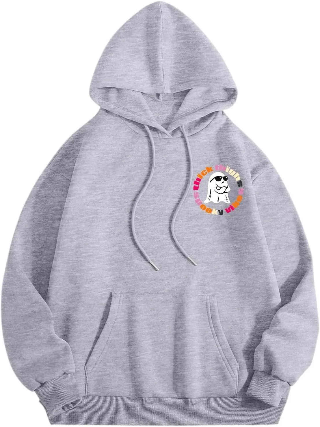 Oversized Hoodie for Women Thick Thighs and Spooky Vibes Casual Long Sleeve Drawstring Y2K Hooded Pullover Tops Travel Hoodie
