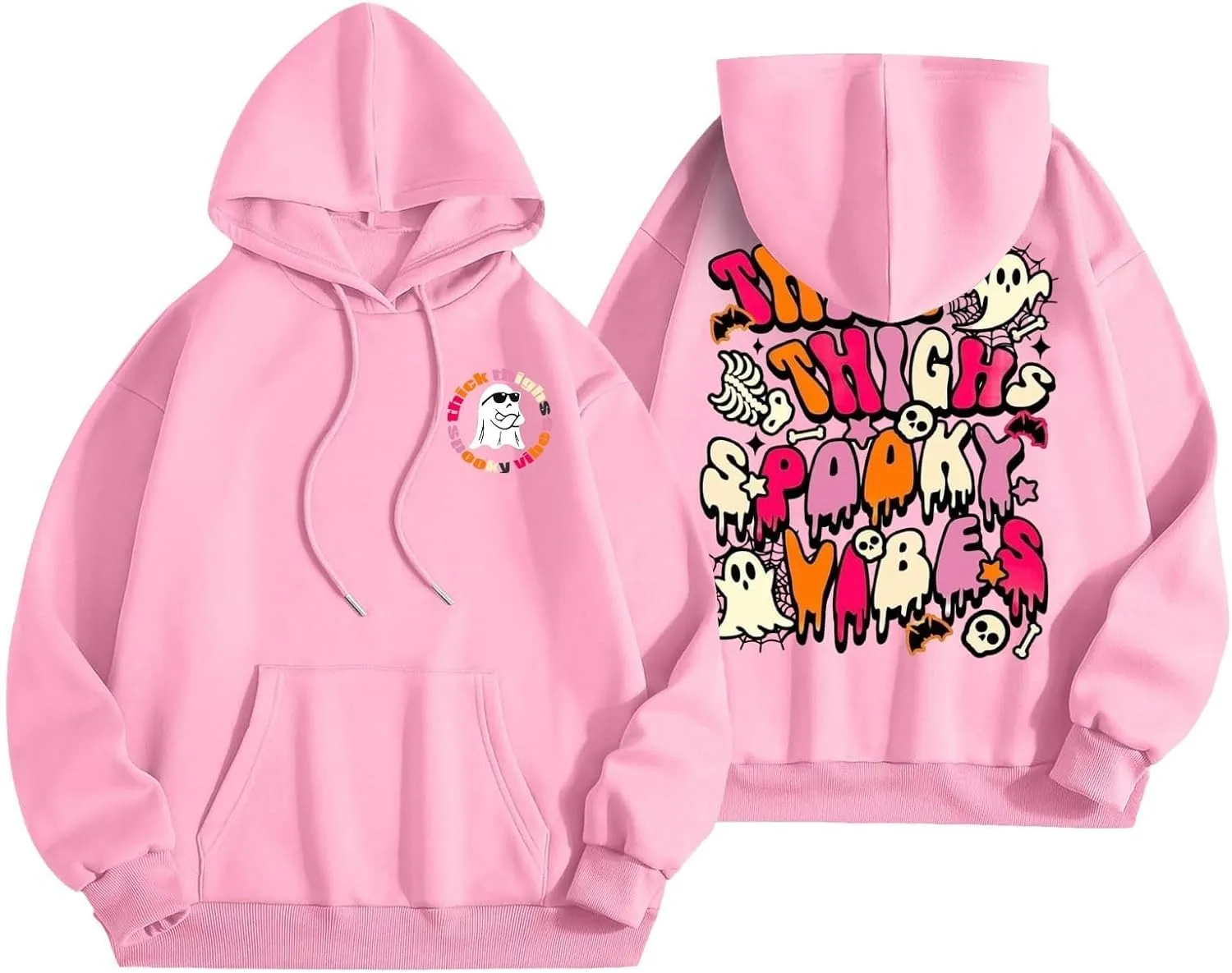 Oversized Hoodie for Women Thick Thighs and Spooky Vibes Casual Long Sleeve Drawstring Y2K Hooded Pullover Tops Travel Hoodie