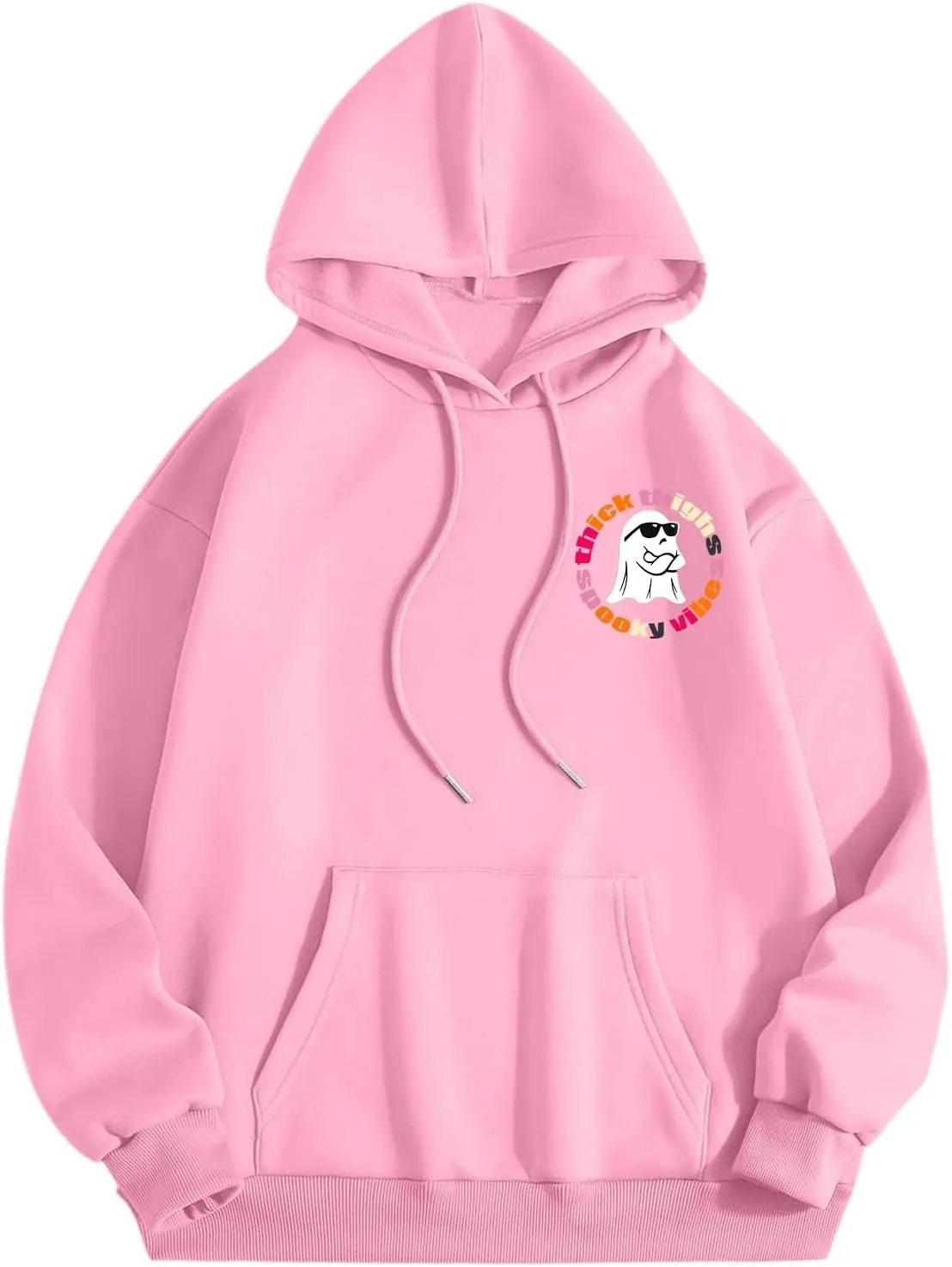 Oversized Hoodie for Women Thick Thighs and Spooky Vibes Casual Long Sleeve Drawstring Y2K Hooded Pullover Tops Travel Hoodie