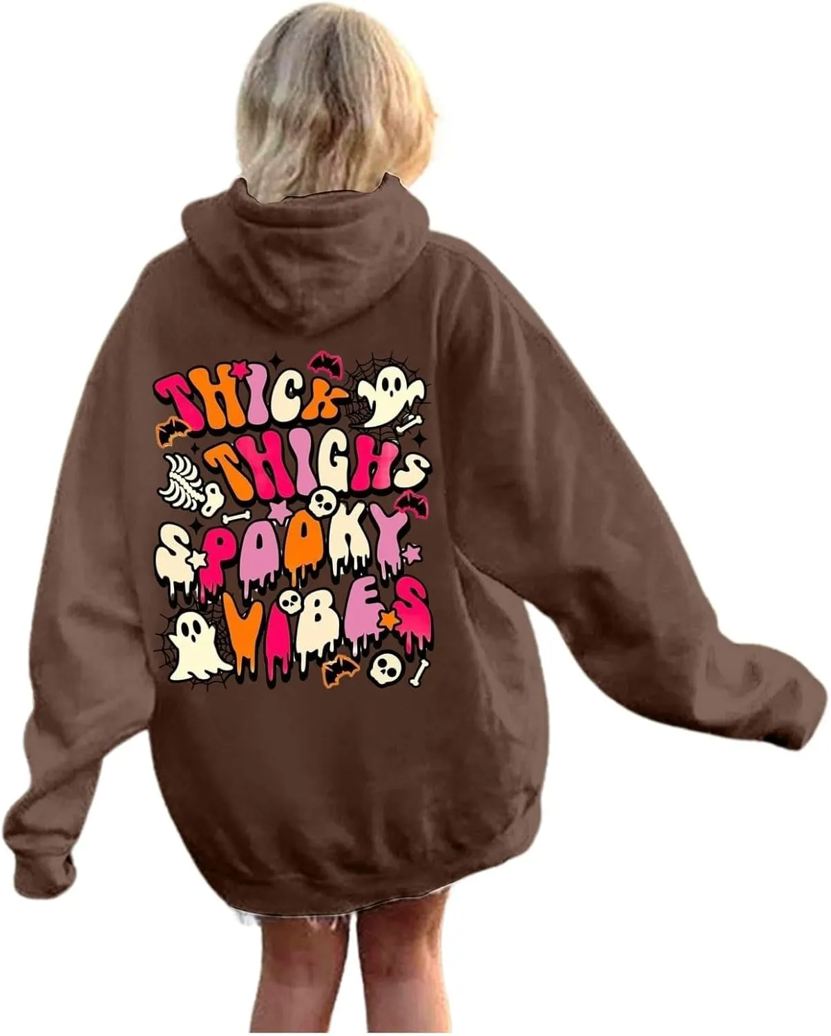 Oversized Hoodie for Women Thick Thighs and Spooky Vibes Casual Long Sleeve Drawstring Y2K Hooded Pullover Tops Travel Hoodie