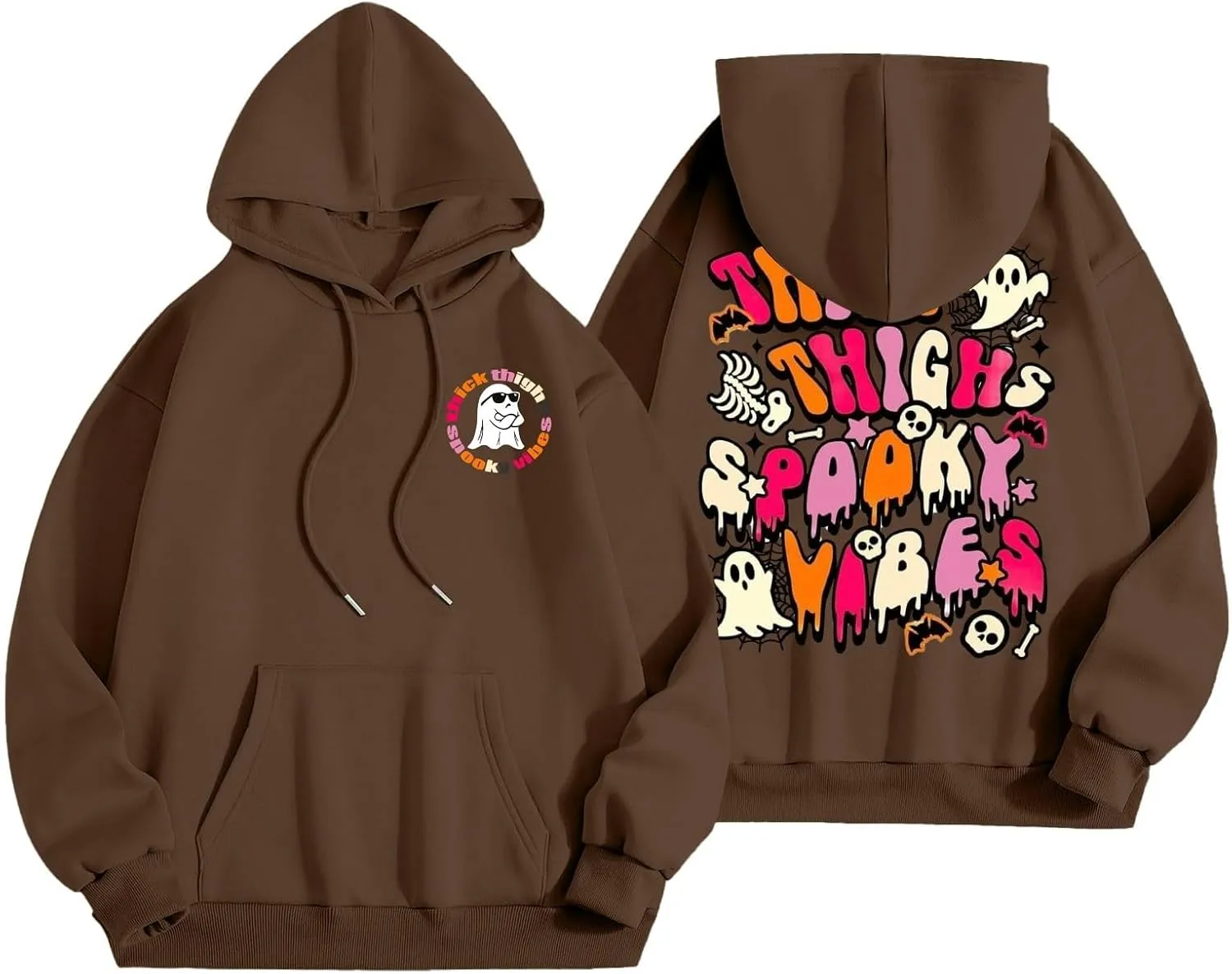 Oversized Hoodie for Women Thick Thighs and Spooky Vibes Casual Long Sleeve Drawstring Y2K Hooded Pullover Tops Travel Hoodie