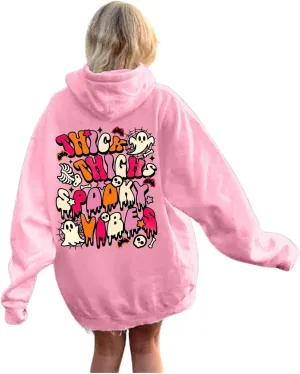 Oversized Hoodie for Women Thick Thighs and Spooky Vibes Casual Long Sleeve Drawstring Y2K Hooded Pullover Tops Travel Hoodie