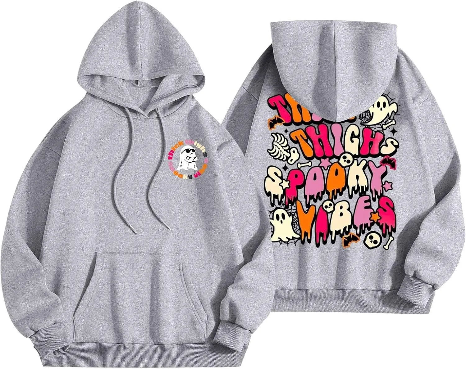 Oversized Hoodie for Women Thick Thighs and Spooky Vibes Casual Long Sleeve Drawstring Y2K Hooded Pullover Tops Travel Hoodie