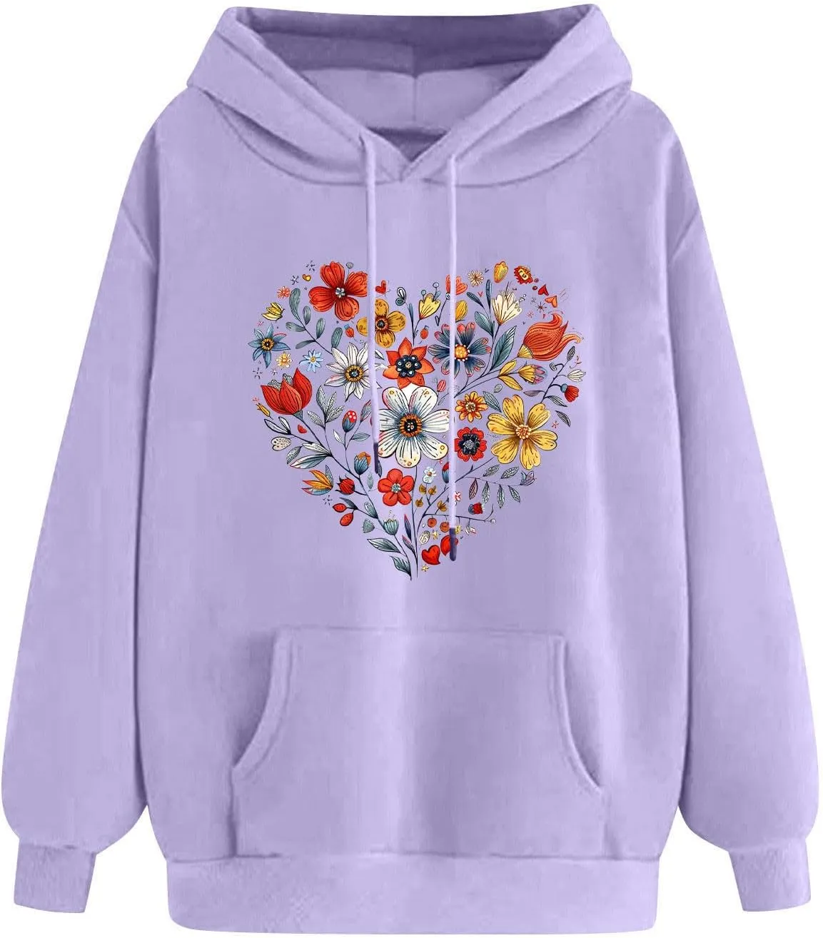Oversized Sweatshirt for Women Heart Print Hoodie Cute Long Sleeve Sweatshirts Fleece Lined Hoodies with Pocket