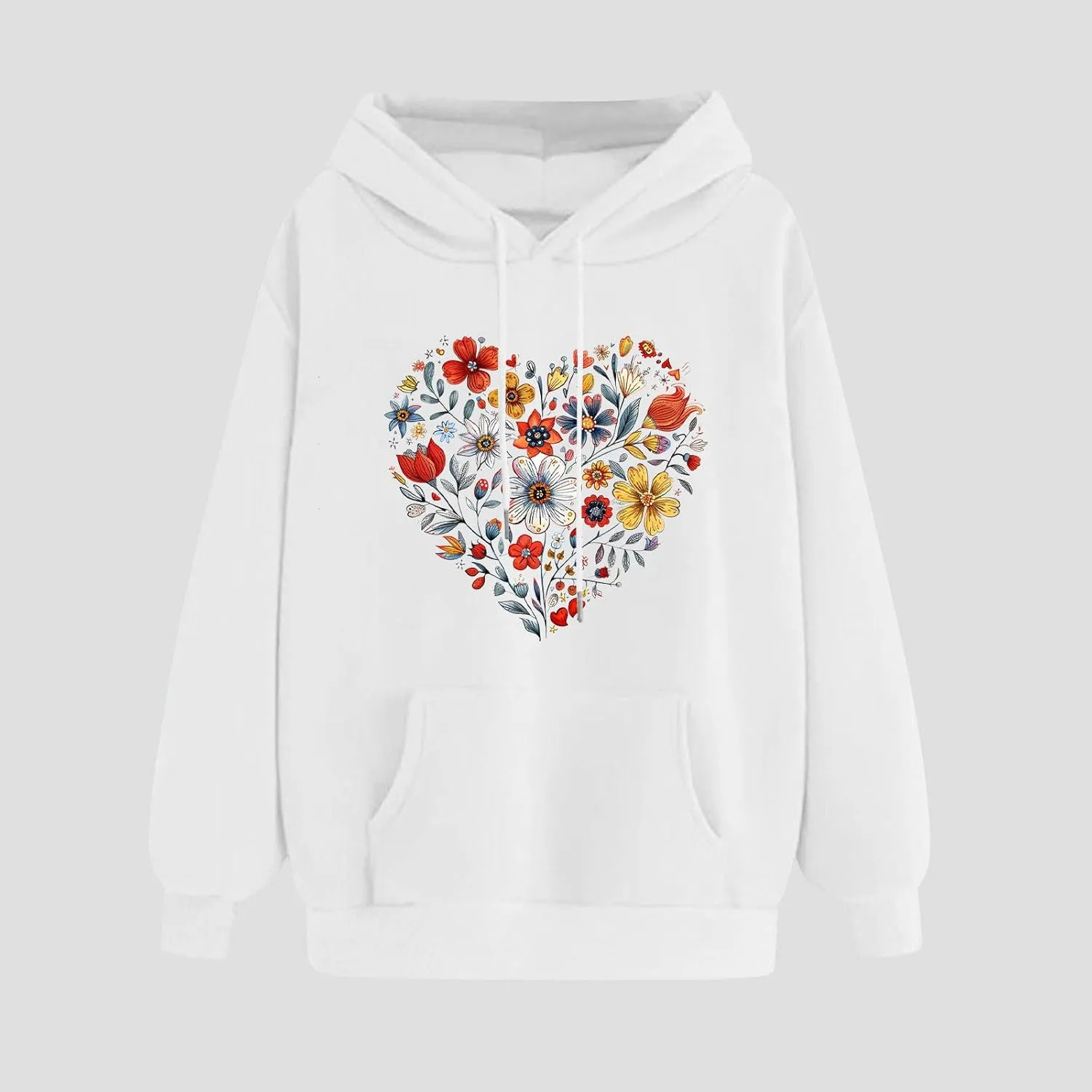 Oversized Sweatshirt for Women Heart Print Hoodie Cute Long Sleeve Sweatshirts Fleece Lined Hoodies with Pocket