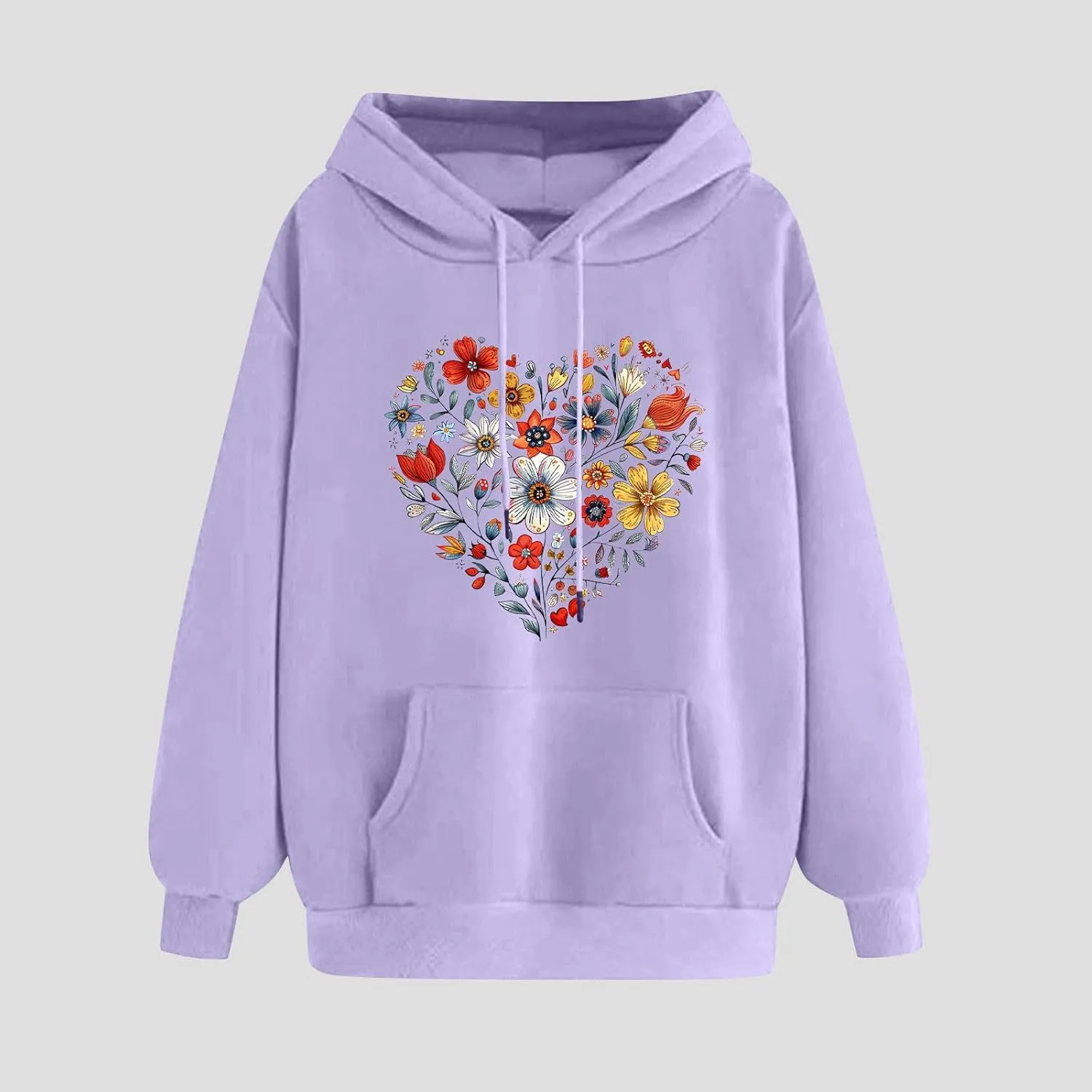 Oversized Sweatshirt for Women Heart Print Hoodie Cute Long Sleeve Sweatshirts Fleece Lined Hoodies with Pocket